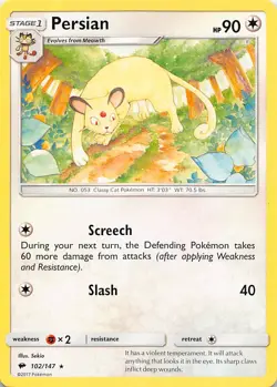 Persian 102/147 Rare Burning Shadows Pokemon Near Mint - Image 1