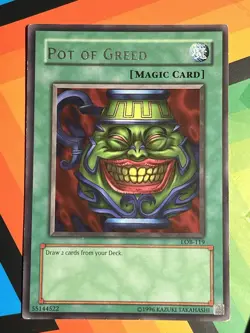 Pot of Greed - LOB-119 - Rare - Unlimited Edition MP Yugioh Legend of Blue VTG - Image 1