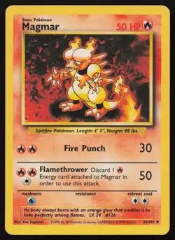 Magmar 36/102 Uncommon Base Set Unlimited Pokemon English LP - Image 1