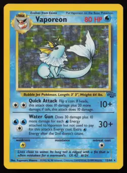 Vaporeon 12/64 Unlimited Holo Rare Jungle Pokemon English MP - Image 1