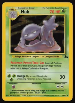 Muk 13/62 Unlimited Holo Rare Fossil Pokemon LP - Image 1
