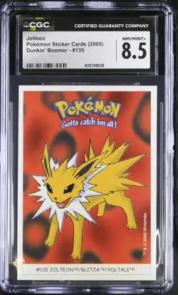 2000 Pokemon Sticker Cards Dunkin' Boomer Jolteon CGC 8.5 135 - Image 1