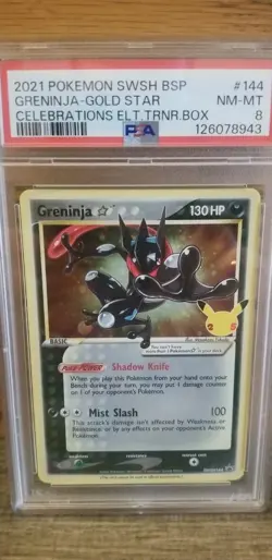 2021 POKEMON SWSH PROMO CELEBRATIONS ETB #144 GRENINJA-GOLD STAR PSA 8 - Image 1