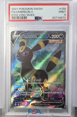 PSA 9 MINT 2021 Pokemon Evolving Skies UMBREON V #188 Full Art Ultra Rare - Image 1