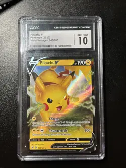 CGC 10 GEM MINT Graded Pokemon 2020 Pikachu V 043/185 SWSH Vivid Voltage - Image 1
