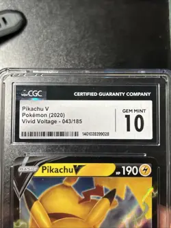 CGC 10 GEM MINT Graded Pokemon 2020 Pikachu V 043/185 SWSH Vivid Voltage - Image 3