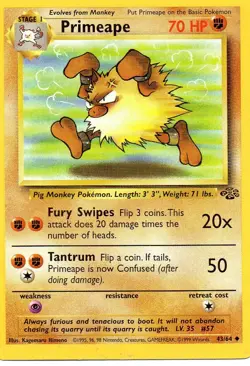 Pokemon Primeape Card 43/64 Jungle Series - Image 1