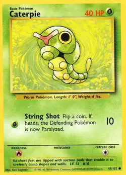 Pokemon Caterpie Card 45/102 Base Set TCG - Image 1