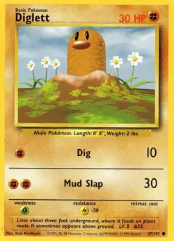 Pokemon Diglett Card 47/102 Base Set - Image 1