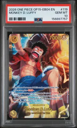 2026 ONE PIECE OP15-EB04-ADVENTURE ON KAMI'S ISLAND #119 MONKEY D. LUFFY PSA 10 - Image 1