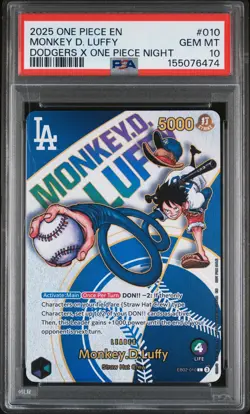 2025 ONE PIECE PROMOS DODGERS X ONE PIECE NIGHT #010 MONKEY D. LUFFY PSA 10 - Image 1