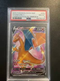 Pokemon Charizard V SWSH050 Champion's Path Promo Card PSA NM MT 8 Black Star - Image 1