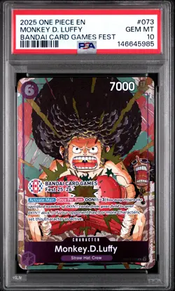 2025 ONE PIECE PROMOS BANDAI CARD GAMES FEST #073 MONKEY D. LUFFY PSA 10 - Image 1