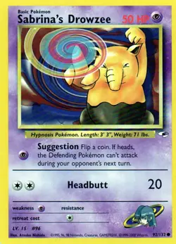 Pokemon Sabrina's Drowzee Card Gym Heroes 92/132 Unlimited TCG - Image 1