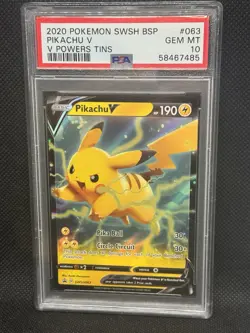 2020 Pokemon Pikachu V Black Star Promo #063 SWSH V Power Tins PSA 10 Gem Mint - Image 1
