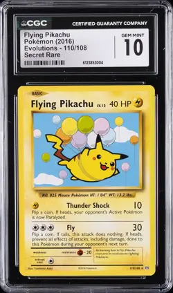 2016 POKEMON EVOLUTIONS SECRET RARE #110 FLYING PIKACHU CGC 10 GEM MINT - Image 1