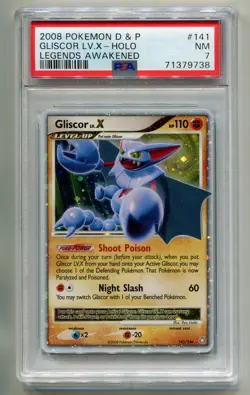 2008 POKEMON LEGENDS AWAKENED D & P GLISCOR LV. X #141/146 UR HOLO FOIL PSA 7 P1 - Image 1