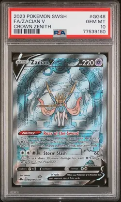 2023 POKEMON SWORD & SHIELD CROWN ZENITH #GG48 FULL ALT ART ZACIAN V PSA 10 GEM - Image 1