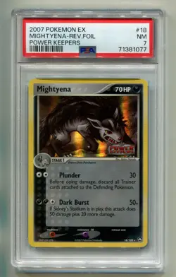 2007 POKEMON EX POWER KEEPERS MIGHTYENA #18/108 REVERSE STAMPED HOLO PSA 7 A P1 - Image 1