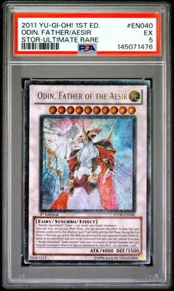 2011 YU-GI-OH! STOR-STORM OF RAGNAROK #EN040 ODIN, FATHER OF THE AESIR PSA 5 - Image 1