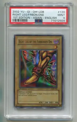 2002 YU-GI-OH BEWD EXODIA RIGHT LEG OF FORBIDDEN ONE LOB-120 1ST ASIAN PSA 9 P1 - Image 1