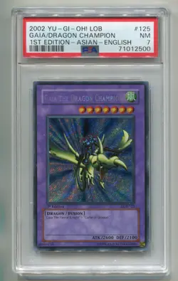2002 YU-GI-OH BEWD GAIA THE DRAGON CHAMPION LOB-003 1ST ASIAN SCR HOLO PSA 7 P1 - Image 1