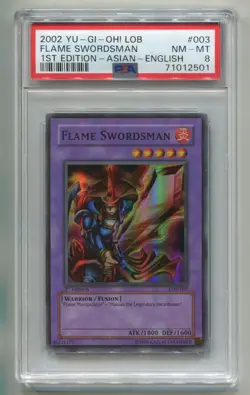 2002 YU-GI-OH LEGEND OF BLUEEYES FLAME SWORDSMAN LOB-003 1ST ASIAN HOLO PSA 8 P1 - Image 1