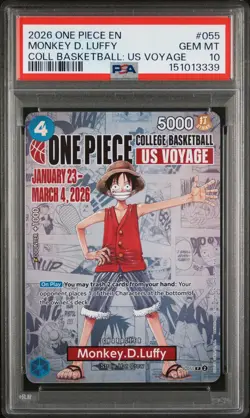 2026 ONE PIECE PROMO COLLEGE BASKETBALL: US VOYAGE #055 MONKEY D. LUFFY PSA 10 - Image 1