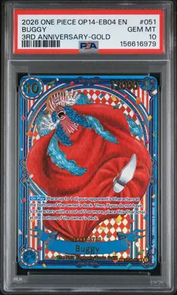 2026 ONE PIECE OP14-EB04-THE AZURE SEA'S SEVEN 3RD ANNIVERSARY-GOLD BUGGY PSA 10 - Image 1