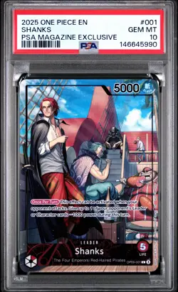 2025 ONE PIECE PROMOS PSA MAGAZINE EXCLUSIVE #001 SHANKS PSA 10 - Image 1