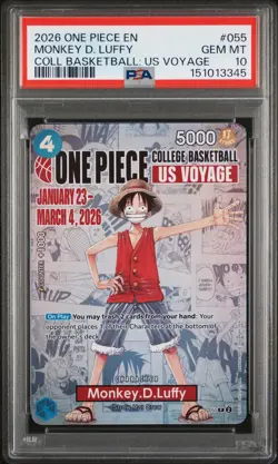 2026 ONE PIECE PROMOS COLLEGE BASKETBALL: US VOYAGE MONKEY D. LUFFY PSA 10 - Image 1