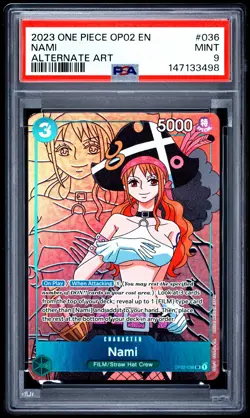 2023 ONE PIECE OP02-PARAMOUNT WAR ALTERNATE ART #036 NAMI PSA 9 - Image 1