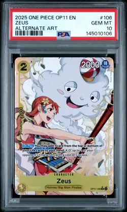 2025 ONE PIECE OP11-A FIST OF DIVINE SPEED ALTERNATE ART #106 ZEUS PSA 10 - Image 1