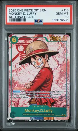 2025 ONE PIECE OP13-CARRYING ON HIS WILL ALTERNATE ART MONKEY D. LUFFY PSA 10 - Image 1