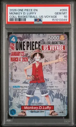 2026 ONE PIECE PROMO COLLEGE BASKETBALL: US VOYAGE #055 MONKEY D. LUFFY PSA 10 - Image 1