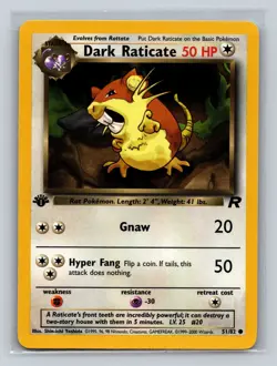Dark Raticate 1st Edition Team Rocket Pokemon Card 51/82 Common TCG 2000 WOTC - Image 1