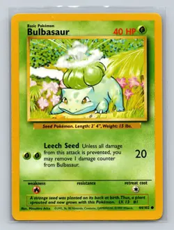 Bulbasaur Base Set Pokemon Card 44/102 Common TCG 1999 WOTC - Image 1