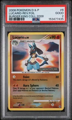 2007 POKEMON DIAMOND & PEARL #6 LUCARIO-REVERSE FOIL PSA 2 - Image 1