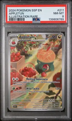 2024 POKEMON SSP EN-SURGING SPARKS ILLUSTRATION RARE #211 APPLETUN PSA 8 - Image 1