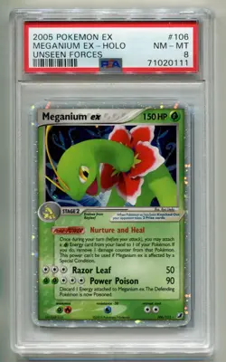 2005 POKEMON UNSEEN FORCES MEGANIUM EX #106/115 ULTRA RARE HOLO FOIL PSA 8 A P1 - Image 1