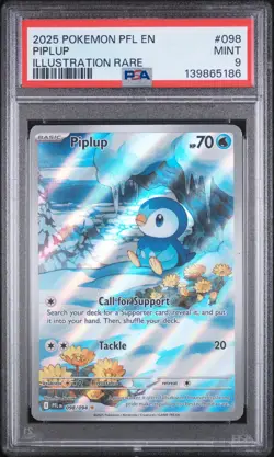 2025 POKEMON PFL EN-PHANTASMAL FLAMES ILLUSTRATION RARE #098 PIPLUP PSA 9 - Image 1