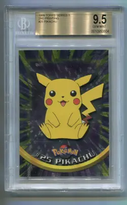 1999 POKEMON TOPPS SERIES 1 PIKACHU #25 2ND PRINTING BGS 9.5 GEM MINT - Image 1