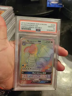 2019 POKEMON SUN & MOON UNIFIED MINDS SECRET #248 FULL ART/DRAGONITE GX PSA 10 - Image 1