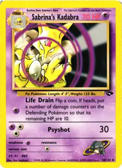 Pokemon TCG Gym Challenge Sabrina's Kadabra 58/132 Unlimited DMG - Image 1