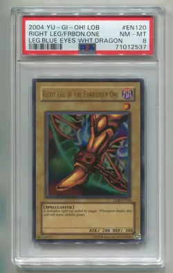 2002 YU-GI-OH BEWD EXODIA RIGHT LEG OF FORBIDDEN ONE LOB-EN120 UNL. PSA 8 P1 - Image 1