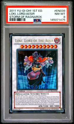 2011 YU-GI-OH! STOR-STORM OF RAGNAROK 1ST EDITION LOKI, LORD OF THE AESIR PSA 8 - Image 1