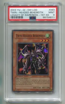 YU-GI-OH LEGACY OF DARKNESS TWIN-HEADED BEHEMOTH LOD-063 1ST ED HOLO PSA 9 P1 - Image 1