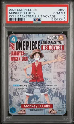 2026 ONE PIECE PROMO COLLEGE BASKETBALL: US VOYAGE #055 MONKEY D. LUFFY PSA 10 - Image 1