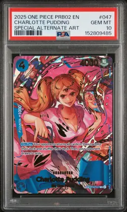 2025 ONE PIECE PRBO2 SPECIAL ALTERNATE ART #047 CHARLOTTE PUDDING PSA 10 - Image 1