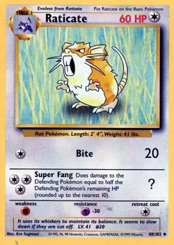 Pokemon Raticate Card 40/102 Base Set - Image 1